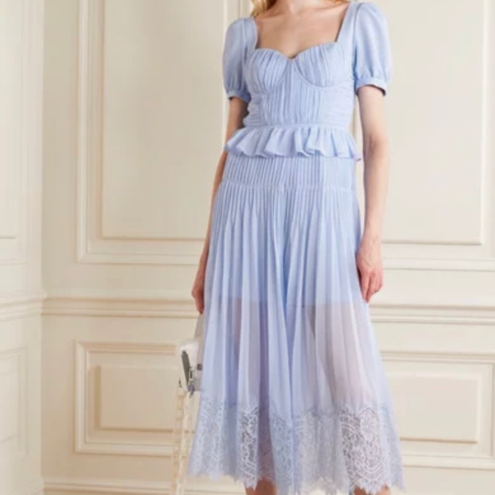Self portrait light blue chiffon midi dress